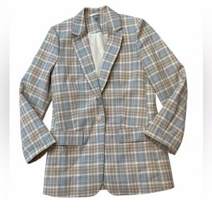 COS Checkered Blue and Brown Plaid Fit Blazer
